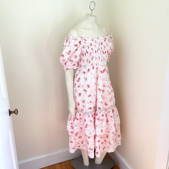 LOVESHACKFANCY X Target Floral Tiered Cosette Midi Dress Peasant Cottage SZ M - Picture 8 of 12